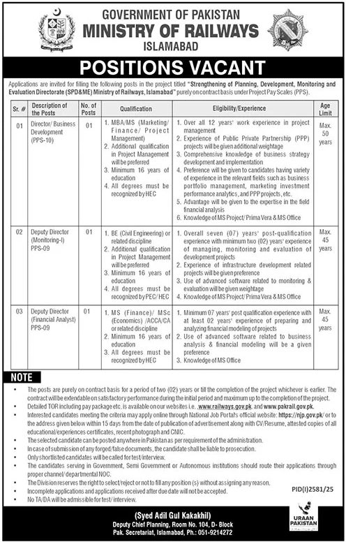 Jobs in Ministry of Railways Islamabad
